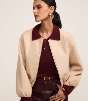 Jaqueta Bomber Balonê em Polyvelour com Bolsos e Zíper Off White