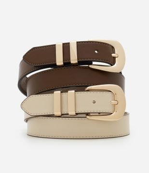 Kit 2 Cintos em PU com Fivela Metálica Multicores