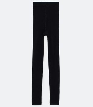 Meia Calça Legging em Fleece Sem Estampa Preto