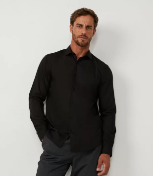 Camisa Slim Em Bambu Com Manga Longa Preto