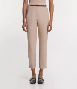 Calça Cenoura Alfaiatada Com Cintinho Em Material Sintético Bege