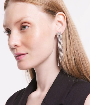 Maxi Brinco Com Franja Em Strass Prata