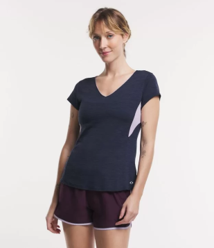 Camiseta Esportiva Em Poliamida Com Recortes Azul/Lilás