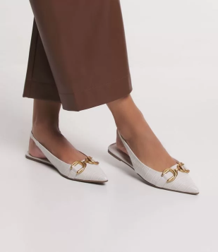 Sapatilha Slingback Croco Com Enfeite No Cabedal Off White