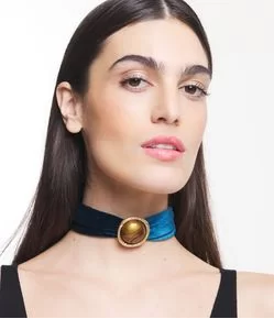 COLAR CHOKER EM VELUDO COM PINGENTE OLHO DE TIGRE