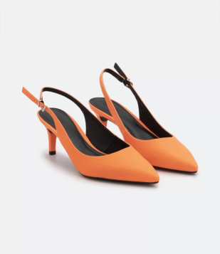 Sapato Scarpin Slingback Neon Com Bico Fino Hot Coral