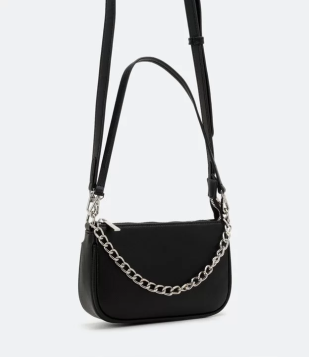 Bolsa Transversal Baguete Com Alça De Corrente Preto