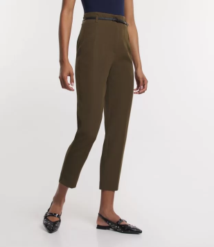 Calça Cenoura Alfaiatada Com Cintinho Em Material Sintético Verde Musgo