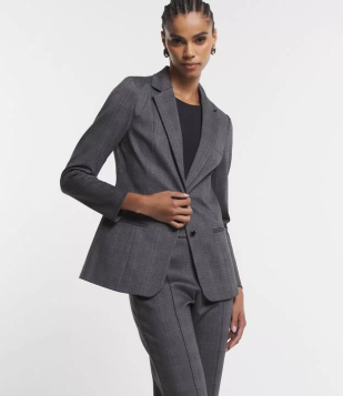 Blazer Em Ponto Roma Com Abotoamento E Estampa Xadrez Cinza