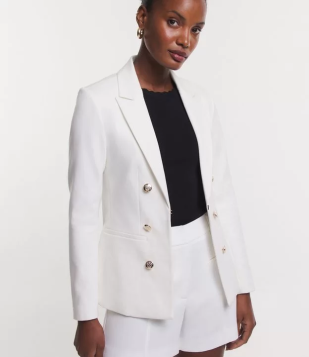 Blazer Alongado Em Ponto Roma Com Fechamento Em Botões Branco