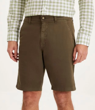 Bermuda Slim Em Sarja Com Bolso E Barra Italiana Verde