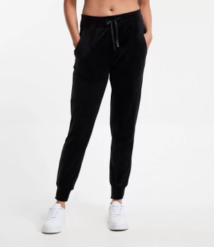 Calça Jogger Esportiva Em Plush Com Cordão No Cós Preto