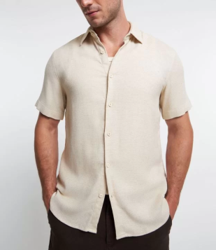 Camisa Em Viscose E Linho Com Textura Rústica Crú