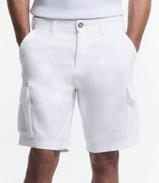 Bermuda Cargo Em Algodão Com Elastano E Detalhes De Pesponto Branco