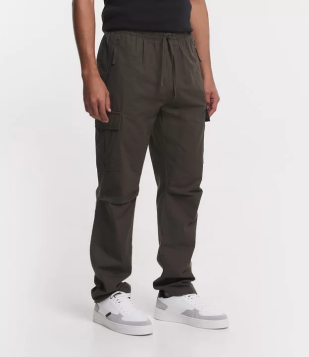 Calça Jogger em Sarja com Cordão no Cós e Bolsos Cargo Verde