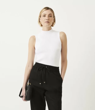 Blusa Regata Básica em Tricô com Gola Alta Branco