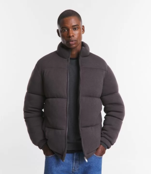 Jaqueta Puffer Pesada Com Gola Alta Marrom