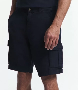 Bermuda Cargo Em Algodão Com Elastano E Detalhes De Pesponto Azul