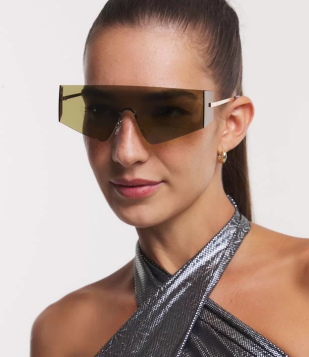 Óculos De Sol Máscara Com Hastes Finas Em Metal Dourado