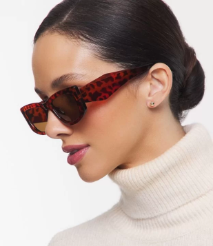 Óculos De Sol Quadrado Pequeno Estampa Animal Print Marrom