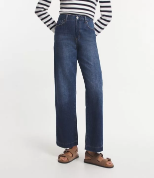 Calça Reta Cintura Média Em Jeans Azul Médio