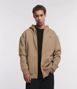 Casaco Em Moletom Com Bolso Canguru E Capuz Bege