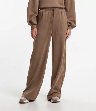 Calça Wide Leg Em Moletom Com Bolso Marcado Frontal Marrom