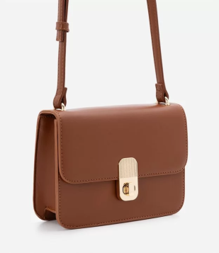 Bolsa Transversal Em Pu Com Tampa E Locker De Metal Marrom