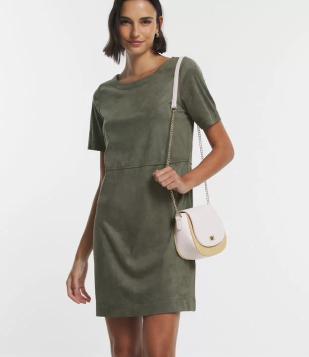 Vestido Em Suede Com Recortes E Fechamento Em Zíper Nas Costas Verde Oliva