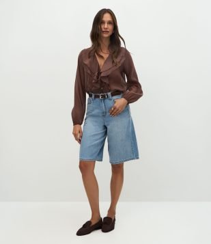 Bermuda Jorts Cintura Alta em Jeans com Bolsos Claro