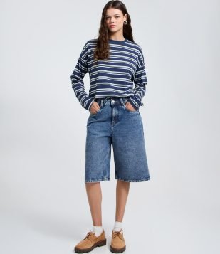 Bermuda Jorts em Jeans com Bolsos Azul