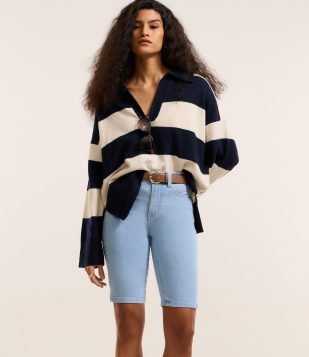 Bermuda New Ciclista em Jeans Azul Claro