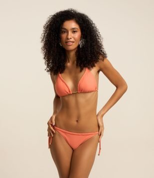 Biquíni Calcinha Lacinho em Poliamida com Amarrações Trançadas Laranja