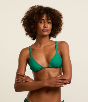 Biquíni Top Cortininha em Microfibra com Pesponto em Fio Metalizado Verde Bandeira