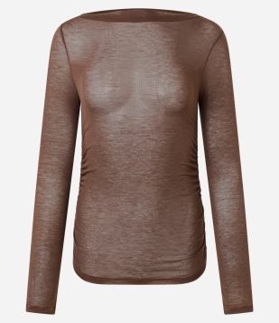 Blusa Manga Longa com Transparência Sutil Marrom