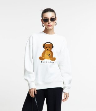 Blusão Em Moletom Com Estampa Atoalhada De Ursinho Branco Neve