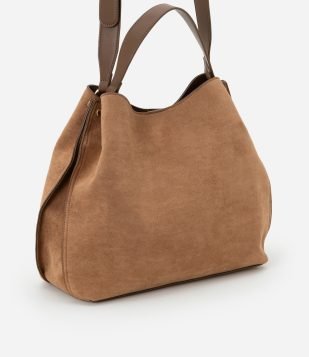 Bolsa Grande com Detalhamento em PU e Duas Alças Marrom