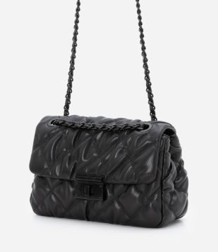 Bolsa Shoulder em PU com Tampa Matelasse Preto