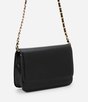 Bolsa Transversal Pequena em PU com Alça Corrente Preto