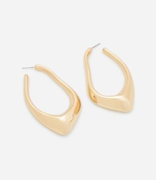 Brinco Argola em Formato Orgânico e Ponta Triangular Dourado