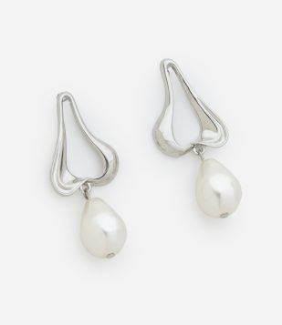 Brinco Médio de Pérola com Base Orgânica Prata