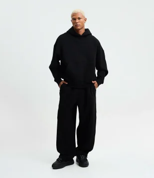 Calça Baggy em Moletom com Felpa com Barra Regulável Preto