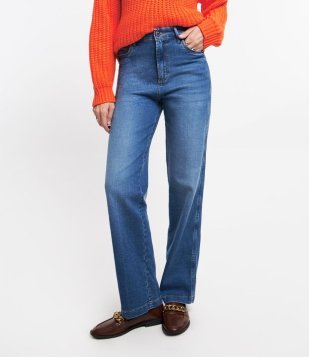 Calça Reta Em Jeans Com Bolsos Azul