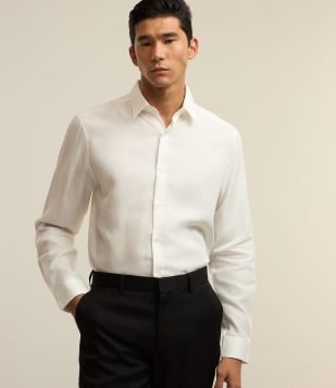 Camisa em Liocel com Linho e Abotoamento Frontal Branco