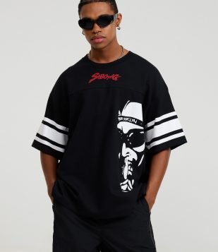 Camiseta Oversized em Algodão com Estampa Lettering Sabotage Preto