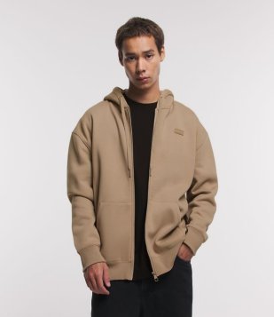 Casaco Em Moletom Com Bolso Canguru E Capuz Bege