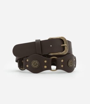Cinto Boho Médio em PU com Detalhes de Metal Envelhecido Marrom