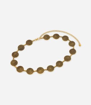 Cinto Corrente Largo de Metal com Elos Dourado