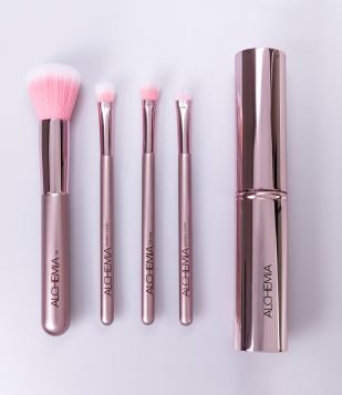 Conjunto de Estojo e 04 Pincéis para Maquiagem Alchemia Rosa