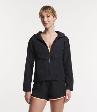 Jaqueta Corta-Vento Esportiva Em Poliamida Com Capuz Preto